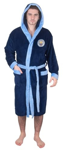 MANCHESTER CITY FC Official Gift Mens Fleece Dressing Gown Robe Navy Medium