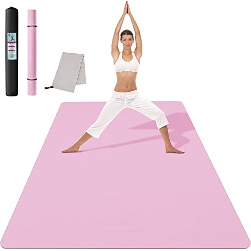 CAMBIVO Yogamatte XXL, Yoga Matte 183cm x 122cm Groß，6/8/10/12mm Extra-DickE Fitnessmatte, Breite Sportmatte Rutschfest, TPE Pilatesmatte Gymnastikmatte mit Handtuch