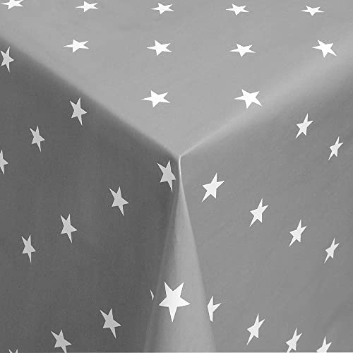Wachstischdecke Wachstuch Tischdecke Gartentischdecke abwaschbar eckig 200x140 cm Sterne Grau Weiss