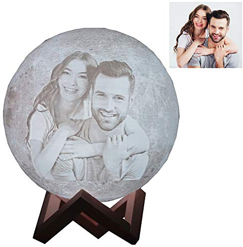 Q&K Personalisierte Fototext Benutzerdefinierte Mondlampe Nachtlicht 3D-Druck Wiederaufladbare Lampe LED Mondlicht Jetzt angepasst Kinder Kinderzimmer dekorativ für Ehemann Mutter Sohn (15cm)