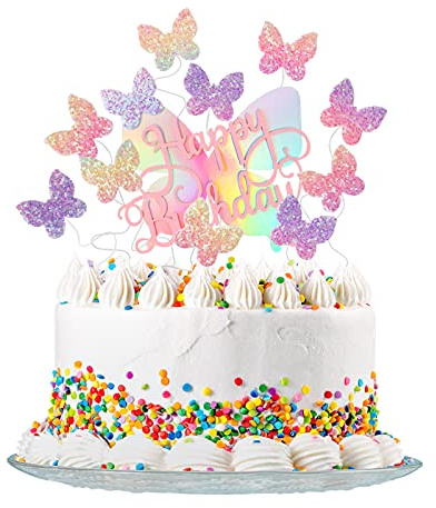 SOSPIRO 11 Stück Schmetterlinge Tortendeko Cake Topper | Glitter Happy Birthday Kuchendeckel für Mädchen Frauen Kuchendekoration