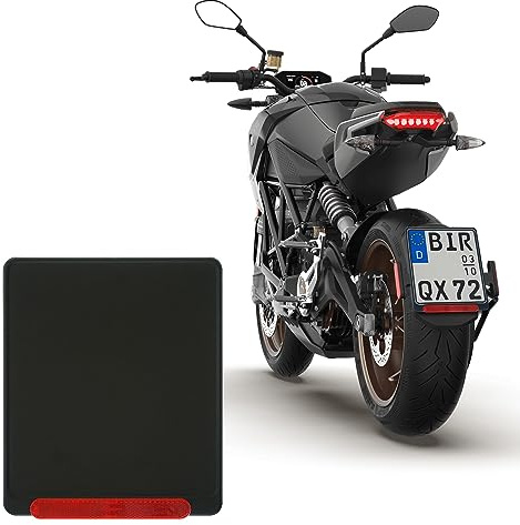 1x ALU Aluminium Verstärker Kennzeichenverstärker Kennzeichenhalter für Motorrad 180 X 200 SCHWARZ Mit Rückstrahler Reflektor Rot mit Zulassung SW+R