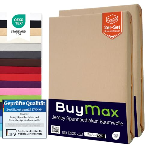 Buymax® Set 2 Pezzi Lenzuolo con Angoli Singolo 80x200 cm in 100% Cotone Jersey – Colore Zibellino, per Materassi fino a 25 cm di Altezza