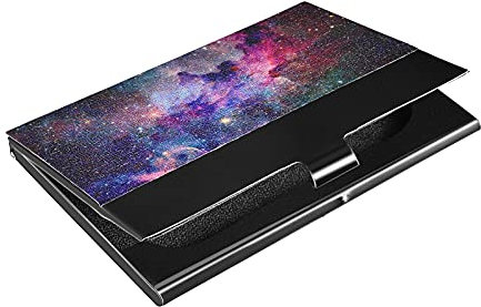 Visitenkartenetui aus Leder, Motiv: Nebel und Galaxie im Weltraum – Visitenkartenetui aus Edelstahl mit Kreditkartenfächern