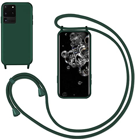 GoodcAcy Handykette Handyhülle für Samsung Galaxy S20 Ultra,Smartphone Necklace Hülle mit Band Schutzhülle mit Kette zum umhängen Halskette Flüssig Silikon Case für Samsung Galaxy S20 Ultra,Grün