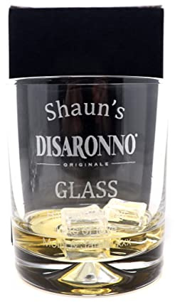 Regalo Personalised 9oz Dimple Whisky Tumbler - Disaronno Design | Laser Engraved in Our UK Workshop, Add a Name & Message | Glass Only, Drink Not Included | 18+ (Cardboard Gift Box)