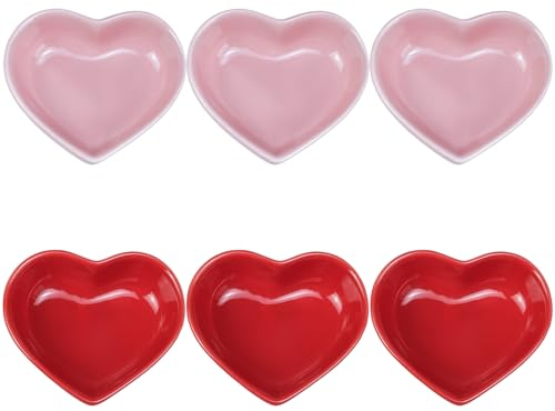 Heart-Shaped Multipurpose Ceramic Sauce Dish Seasoning Dishes Sushi Dipping Bowl Appetizer Plates Serving Dish Saucers Bowl(Set of 6), Red & Pink