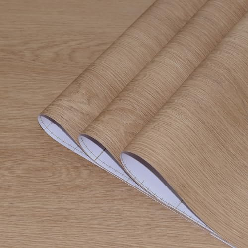 TOTIO Light Brown Walnut Texture Self Adhesive Wallpaper Bubble-Free Design Matt Thicken 16x118inch Waterproof Wood Grain Vinyl Wrap Warm Brown Wood Effect Sticky Back Plastic Wall Sticker Removable