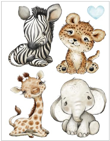Bügelbilder Set für Textilien DIN A4 Kinder Mädchen Jungen Dino Einhorn groß klein Aufbügelbild zum aufbügeln (5 - Dschungeltiere)