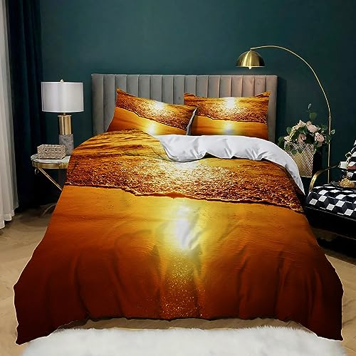 XCQHZYQ Bettwäsche-Sets 200x200 cm Blick Auf Das Meer Bei Sonnenuntergang, Erwachsene Teenager Microfaser Bettbezug Deckenbezug, Bettwäsche Set mit Reißverschluss und 2 Kissenbezug 80x80 cm