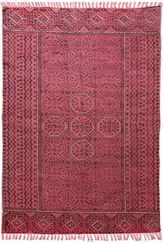 CASAVANI Roter Kelim-Teppich, 10 x 20 cm, mit Baumwolle eingefasst, dick, 0,48 cm, waschbarer, handgewebter Teppich, Flachgewebe-Teppiche für den Innen- und Außenbereich, für Küche, Eingangsbereich