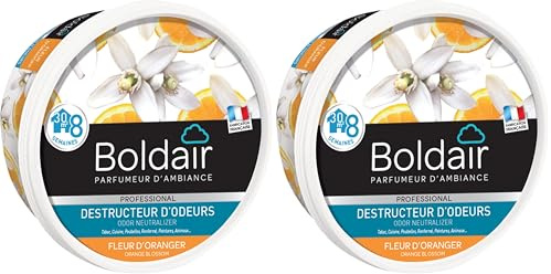 BOLDAIR - Gel destructeur d'odeur Fleur d'Oranger - Neutralise les odeurs - parfume - Produit gel solide - Multi application - durée 8 semaines - 300g - Fabrication française (Lot de 2)