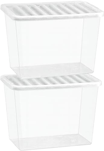 Muddy Hands 2 x 80 Litre Clear Plastic Storage Boxes with Lids - Stackable Large Storage Containers for Home, Office, Garage & Loft - Durable Transparent Organiser Boxes