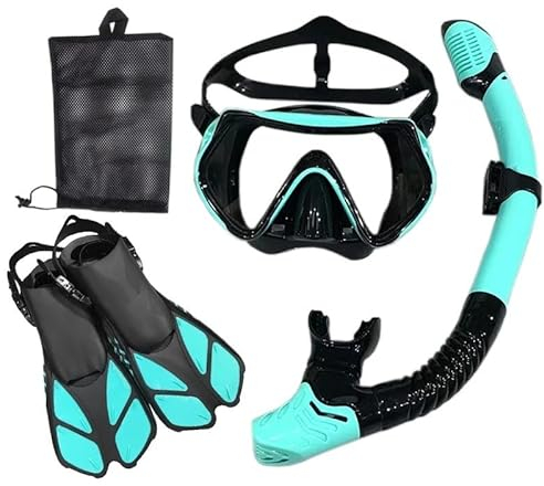 Schnorchel-Tauchmaske und Tauchbrille, Tauch- und Schwimmschlauch-Set for Erwachsene, Unisex (Color : Lake Blue Black, Size : L/XL)