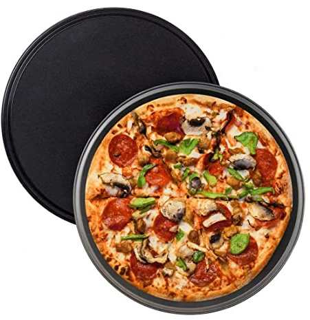Generic 2er Set Pizzablech, Ø 22cm/8 Zoll Rund Pizzaform, Antihaft Carbonstahl, Pizza & Flammkuchen, Backblech