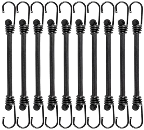 Small Bungee Cord with Hooks 6 Inch-10 PackBlack Bungee Cords Hooks Heavy Duty Outdoor,8 MM Diameter Bungee Tie Down Straps for Camping, Tarps, Tents, Hiking,Hunting,Trucks and Boats