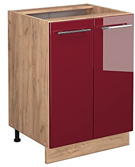 Vicco Küchenunterschrank Fame-Line, Bordeaux Hochglanz/Goldkraft Eiche, 60 cm, AP Anthrazit