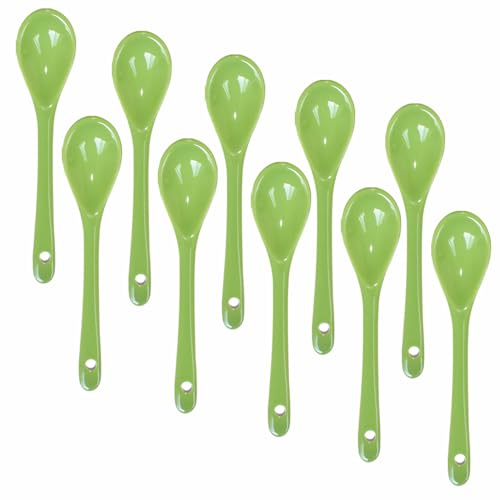 Lotatheta 10 pcs Green Porcelain Egg Spoons Ceramic Spoons 4.7 inch Coffee Dessert Yogurt Tea Milky Tea