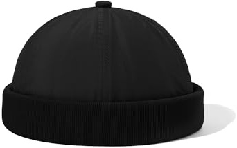 CLAPE Casquette sans Visiere Homme Bonnet de Docker Imperméable Pliable Réglable Léger Chapeau Marin pour La Pêche Noir Black WBBH2401