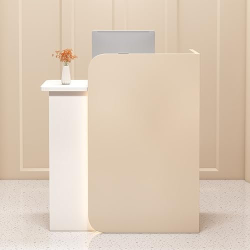 Empfangstheke Mit Schubladen Rezeptionstheke Mit LED-Licht Empfangstresen Multifunktional Rezeption-Tisch Kassentheke Verkaufstheke Für Büros Rezeptionen Hotels(Cream+white (right),100cm/39.4in)