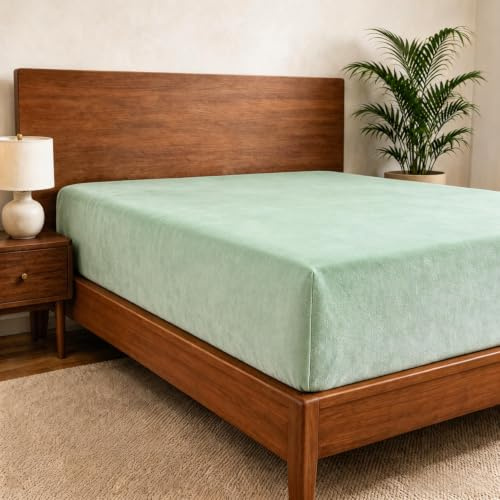Cathay Home Twin Size Flannel Plush Fitted Sheet Only, Sage