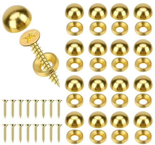 Brass Decorative Screws with Caps, 16Pcs Decorative Wood Screws, Self Tapping Screw Decorative Cover, Cabinet Doors and Window Screws Fastener, Mirror Screws(15mm, Gold)
