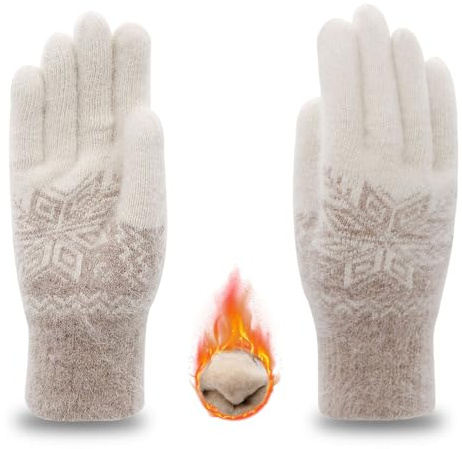 Lång behållare vinterhandskar för kvinnor män damer termiska varma handskar tjocka fodrade fleecehandskar snö stickade handskar kaninpäls mjuka damhandskar och vantar, Khaki, En storlek
