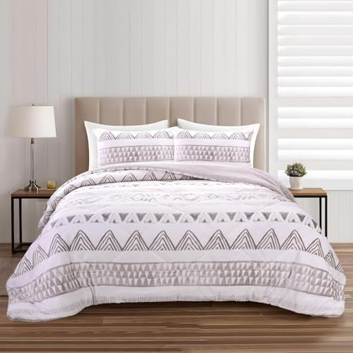 Bettdecke 200x220 Ohne Bezug Nutzbar, Unregelmäßiger Liniendruck Bettdecken Waschbar Ganzjahresdecke Boho 4 Jahreszeiten Steppdecke, Bettzeug Microfaser mit 2 Kissenbezug für Sommer Winter Doppelbett