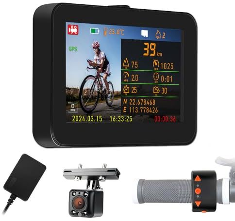 VSYSTO Fahrradspiegel, Fahrrad Rückfahrkamera mit 4,3 HD Monitor, Dashcam Fahrrad, Nachtsicht, Aufzeichnung von Kilometerstand, Geschwindigkeit, Kalorien,für Mountainbike, Rennrad und Elektrofahrrad