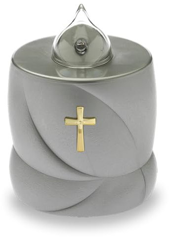 AROBA Candela funebre a LED – effetto tremolante come una vera candela – lunga durata fino a 200 giorni – riutilizzabile candela commemorativa – argento croce sacra