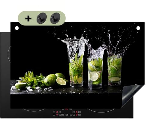 KitchenYeah© Herdabdeckplatte Einteilig Herdabdeckung Abdeckplatte | 80x52 cm - Ceranfeld Abdeckung Induktionskochfeld, Spritzschutz Küchenrückwand Limette - Minze - Glas - Cocktail