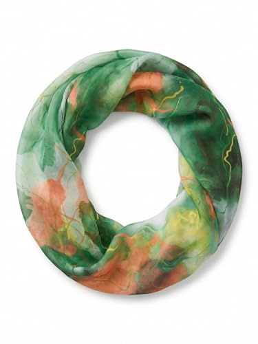 styleBREAKER bufanda circular para mujer Aquarela Glow con detalles metálicos | pañuelo ligero, suave, fluido y transpirable para primavera y verano, color:Verde-naranja