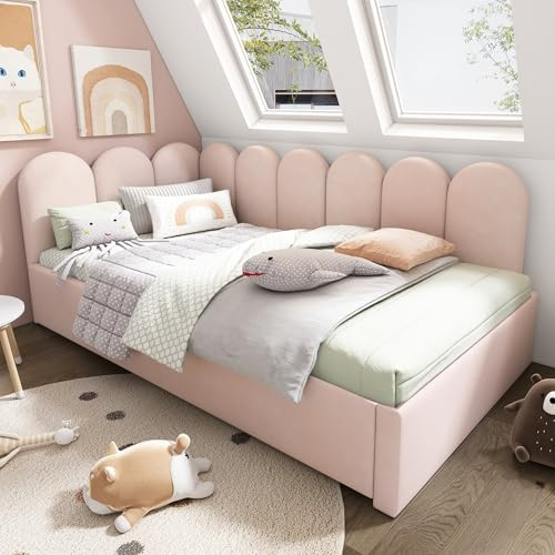 Polsterbett Daybett 90x200cm,Tagesbett Schlafsofa Kinderbett mit Ausziehbett 90x190cm und Lattenrost, Samt, ohne Matratze (Rosa)