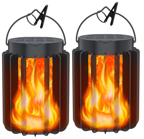 SHEDALED Solar Lanterns Outdoor Lights 2 Pack, Upgraded Flickering Flames Hanging Solar Lights for Outside, Solar Powered Lantern Waterproof, Lanterns Decorative for Yard Patio Garden Decor