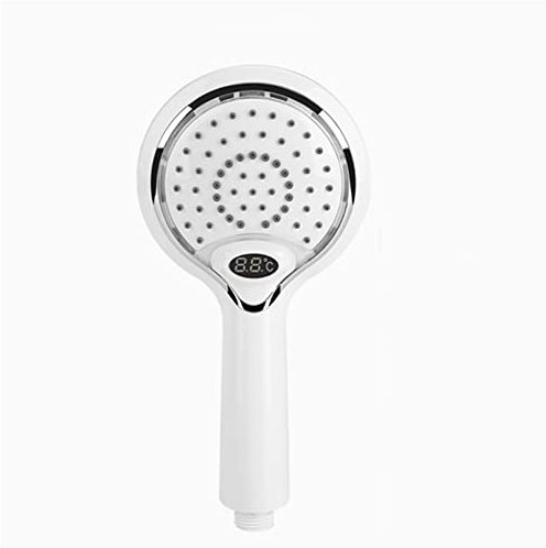 Alcachofa de ducha LED de alta presión con control de temperatura, tecnología de ahorro de agua, flujo potente, modo de pulverización única, acabado blanco moderno para una máxima relajación y