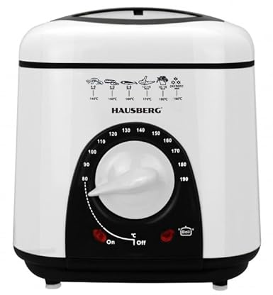 Hausberg Mini-Fritteuse 1L – Kompakte Fritteuse 950W mit Temperaturregler bis 190 °C, isoliertes Gehäuse, spülmaschinengeeignet – Ideal für Pommes, Snacks & kleine Portionen