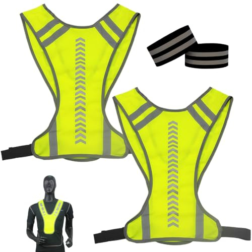 2 PCS Warnwesten, mit Tasche Fahrradweste, Einstellbar Warnweste Erwachsene, Wird mit 2 Reflektierenden Armbändern Geliefert, Geeignet für Frauen, Männer und Kinder, Geeignet zum Joggen, Radfahren usw