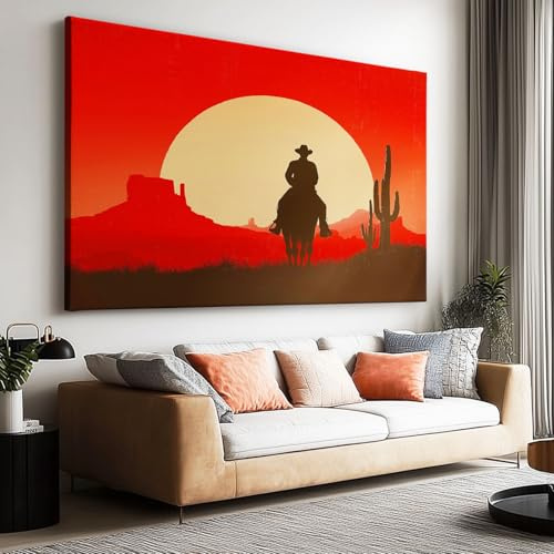 Générique Quadro su tela Cactus Cowboy del Deserto, Quadro decorativo moderno, stampato su tela, stile vintage, poster senza cornice, 120 x 60 cm (lunghezza x larghezza), poster da parete per