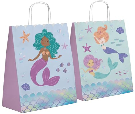 Folat 23931 Meerjungfrau Geburtstag Deko Blau mit Irisierende Glitzer - Geschenktüten - Mermaid Magic - 20 x 27 cm - 6 Stück - Nixe Dekoration für Meerjungfrauparty
