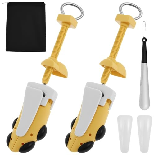 TNTGMG 1 paire d'extenseurs de chaussures en plastique avec sac de rangement - Réglables - Extenseur extensible - Longueur et largeur - Extenseurs de bottes professionnels jaunes pour hommes et femmes