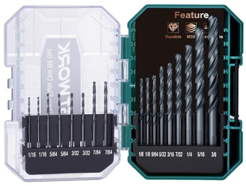 Bestwork 3-Flute Cobalt Drill Bit Set, M35 Metal Drill Bits for Metal and Steel, Oxynitride Coated, 3-Flats Shank, 135 Degree Split Point, for Hardened Steel, Stainless Steel, 17-Piece, 1/16-3/8