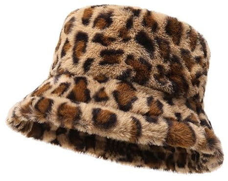 fdsmall Eimermütze für den Winter Warme pelzige Fischermütze Leopard Druck Faux Pelz Eimermütze Warme Fleece gefüttert Eimermütze (DE/NL/SE/PL, Alphanumerisch, M, Brown)