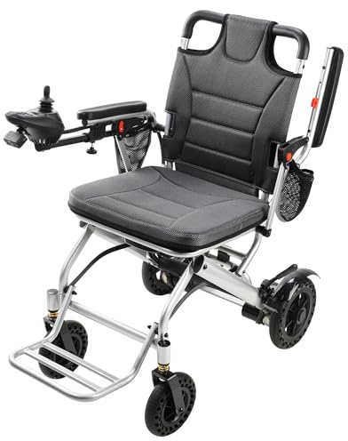Goldseason 330lb Bearing Portable Electric Wheelchair for Adults & Seniors – 33lbs Lightweight Electric Wheelchair, Side Pockets for Essentials, Airline Approved for Travel, Silver-Gray