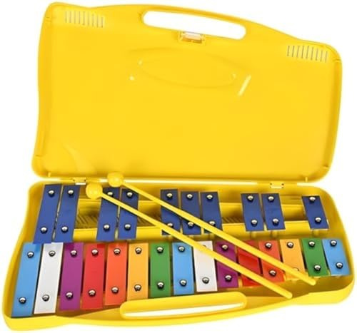 Xilófono Glockenspiel Metalófono 25 Tecche Metalliche Strumento,musicale di piastra di alluminio di 25 toni, percussionato a mano, con Custodia Amarillo,Metalófono Percussione Manuale