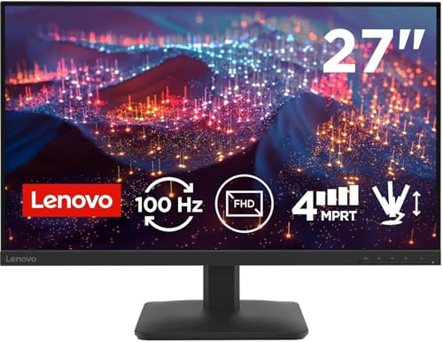 Lenovo Monitor L27-41 de 27 Pulgadas | FHD, 100 Hz, IPS, 4ms, 16:9, HDMI 1.4 - VGA | Montaje VESA 100 x 100 mm | Inclinación | Negro Cuervo