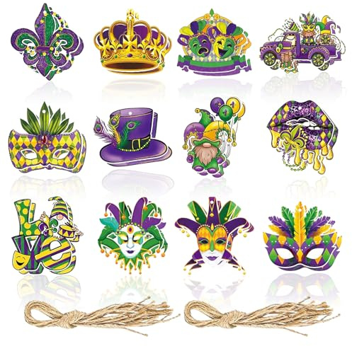 WOUYTPE 24 Piezas Adornos Colgantes de Carnaval, Adornos Colgantes para Carnaval, Máscara de Venecia para Decoración, para Decorar Fiestas de Venecia, Bailes de Disfraces y Eventos Similares