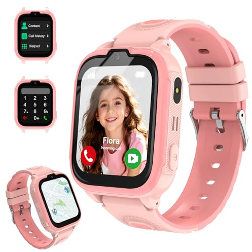 POFIBO 4G Kids Smartwatch with GPS Tracker – Video Call, Voice Chat, SOS, Games, Alarm Clock, School Mode, Flashlight, Smart Watch for Boys & Girls 4–16 Years(Pink)