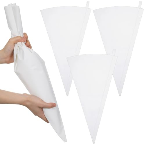 Guduling 3-Pack Piping Bags Reusable,Reusable Piping Bags 20-Inch, White Cloth Cake Decorating Bag,with Hanging Loop for Cake Decorating, Leak-Resistant & Dishwasher Safe