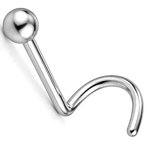 PIERCINGO® TITAN G23 Nasen-stecker KUGEL 2mm RUND SILBER Nasen-piercing Gebogen Spirale S-Form Nose-Stud Nase Nostril Leicht Titanium ASTM F136 Silbern Silberfarben Anti-allergen Anti-allergisch 0.8mm