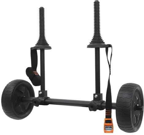 XYCHAO Carrito de kayak extraíble de aluminio con ruedas de 20 cm, carro de canoas ajustable 6-28 cm, transporte de barco para kayaks, canoas, tablas de remo de hasta 45 kg, incluye sistema de correas